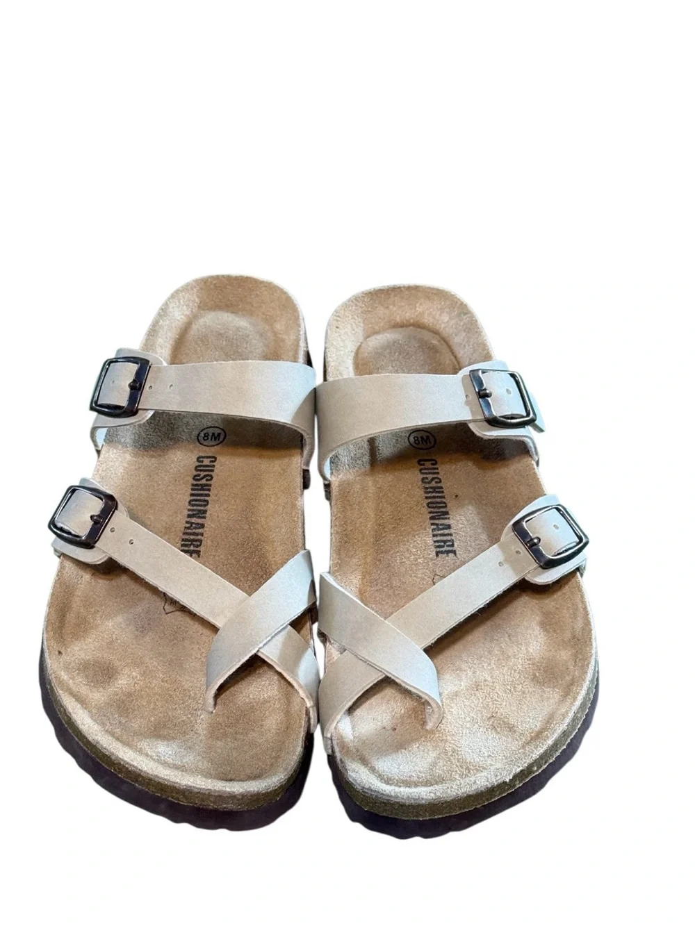 Cushionaire Double Strap Cork Footbed Sandals Beige Size 8